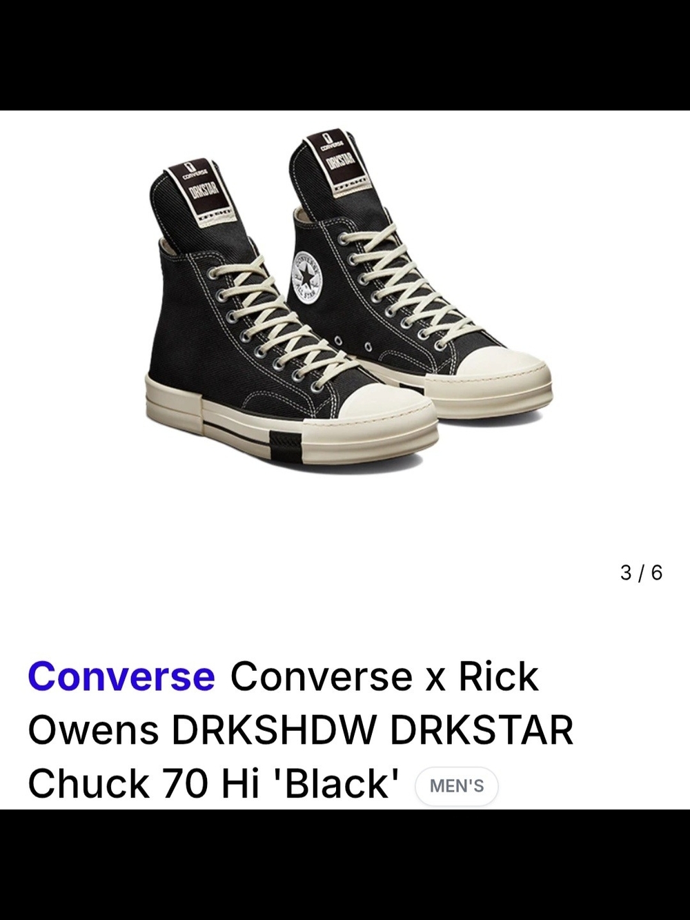 Rick Owens x DRKSHDW DRKSTAR Chuck 70 High 'Black - Picture 2 of 6